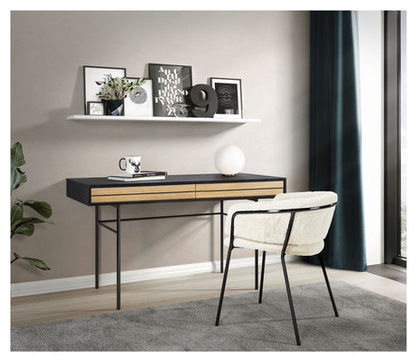 Stripe Desk with 2 drawers, Black/Oak veneer