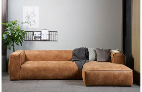 Woood Bean Corner sofa in eco-leather right-facing, Cognac