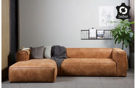 Woood Bean 3-pers. Sofa in eco-leather left facing, cognac