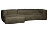 Woood Bean 3-pers. Sofa in eco-leather w/left-facing chaise longue, Army