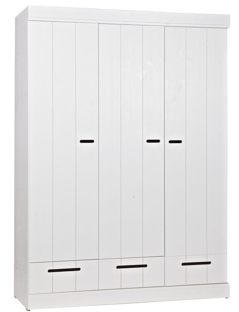 Woood, Connect 3-Door Wardrobe with Drawer, White