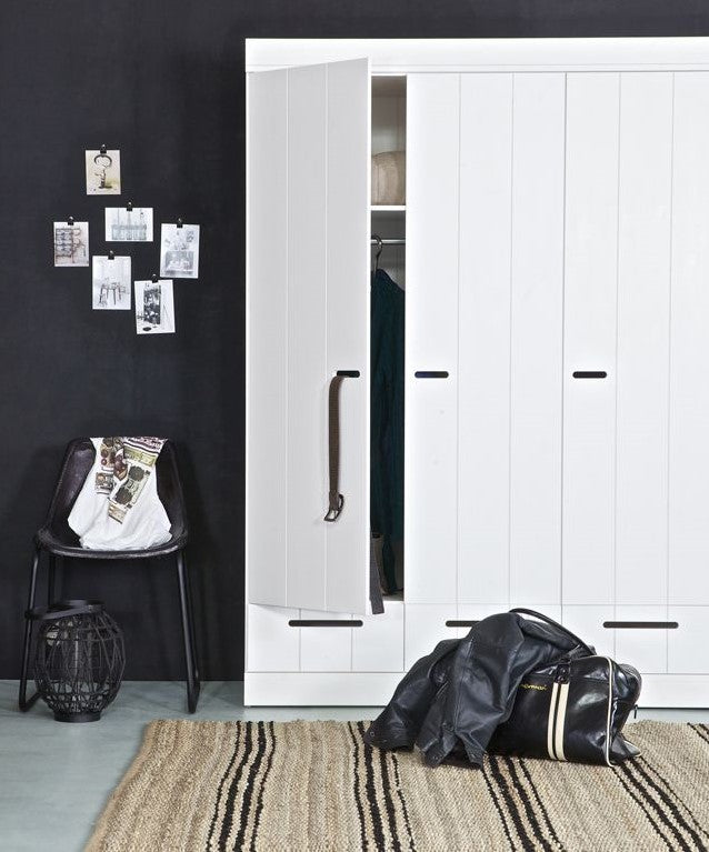 Woood, Connect 3-Door Wardrobe with Drawer, White