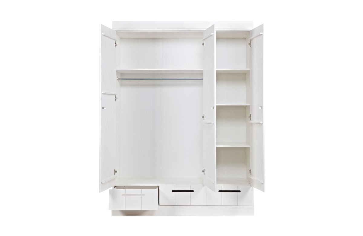 Woood, Connect 3-Door Wardrobe with Drawer, White