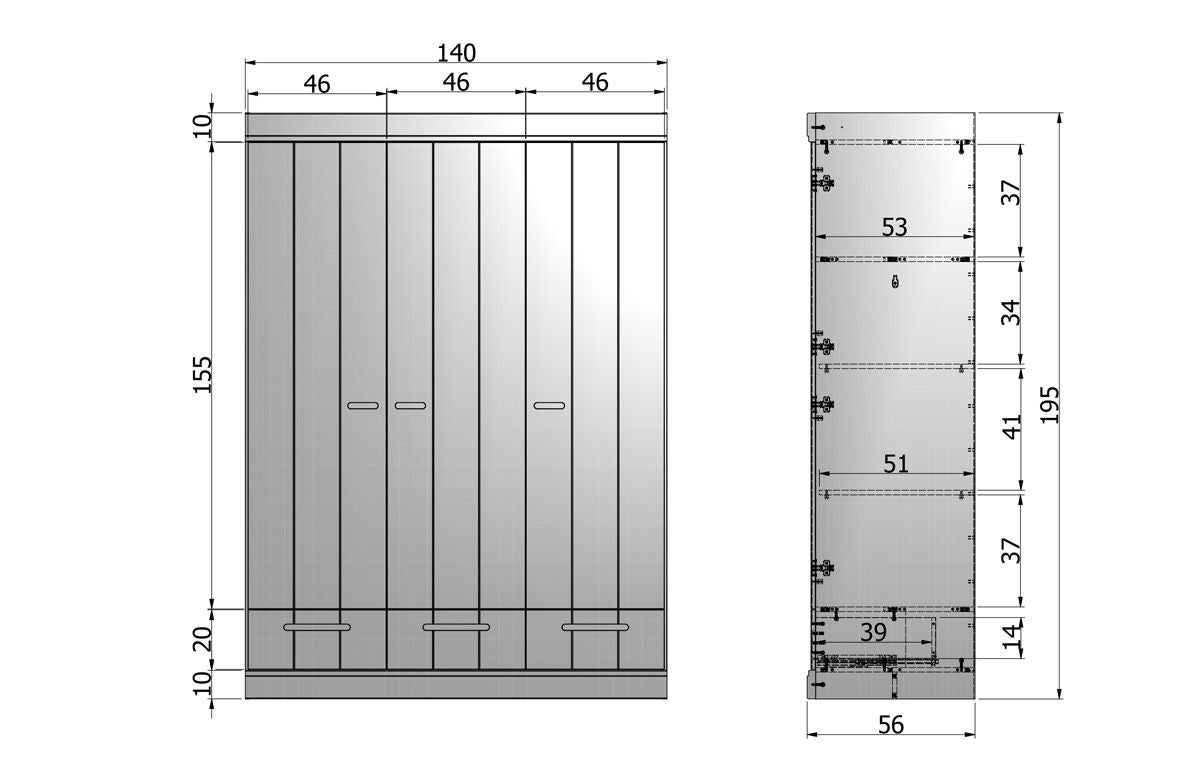 Woood, Connect 3-Door Wardrobe with Drawer, White