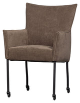 Ezra Dining chair with armrests and wheels, Brown