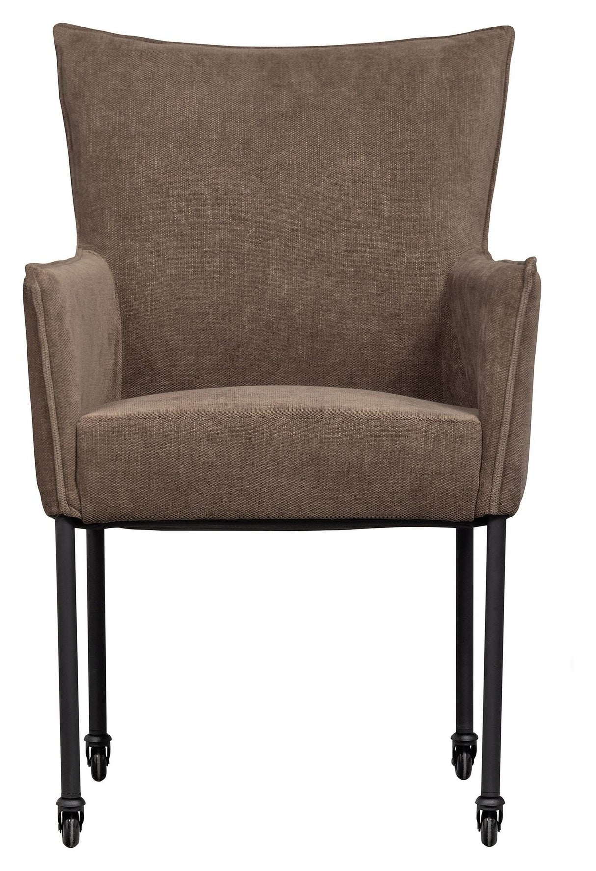 Ezra Dining chair with armrests and wheels, Brown