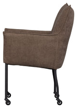 Ezra Dining chair with armrests and wheels, Brown