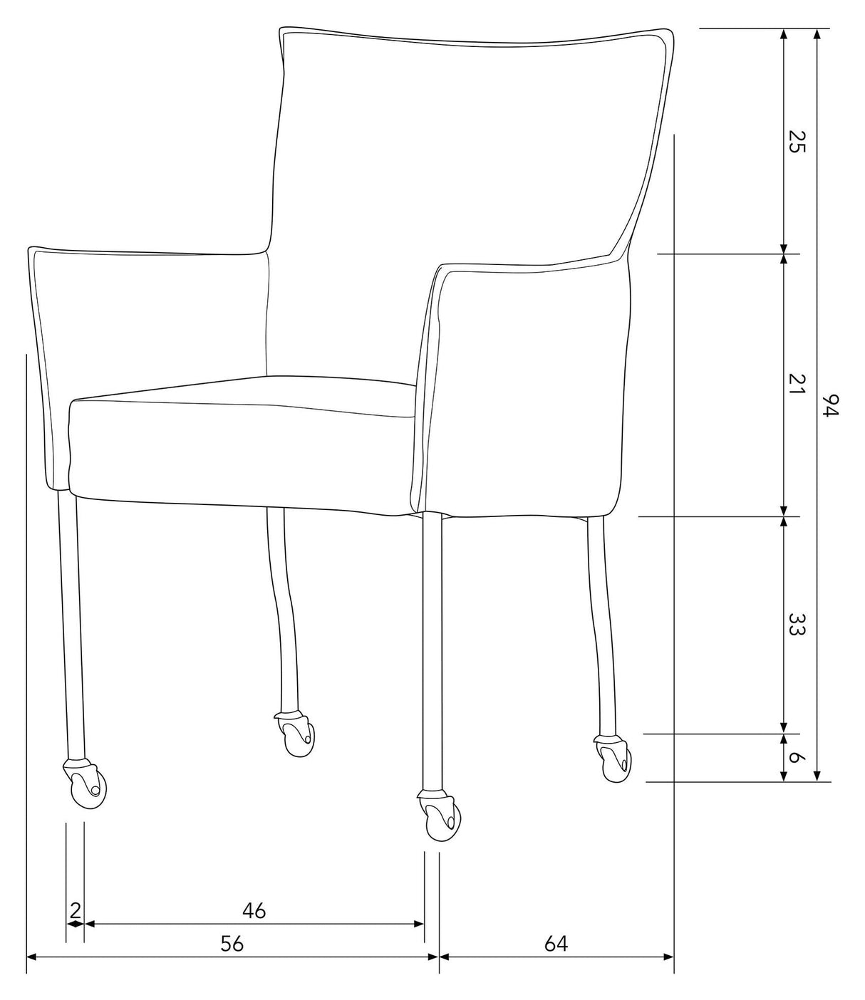 Ezra Dining chair with armrests and wheels, Sand