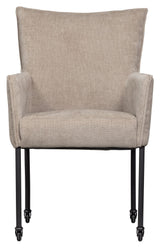 Ezra Dining chair with armrests and wheels, Sand