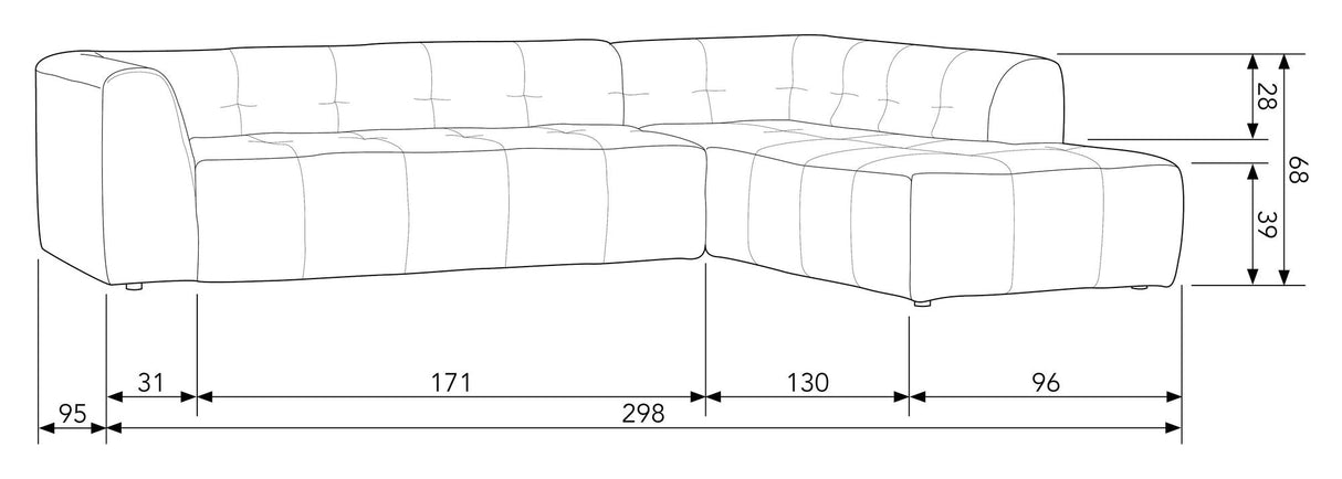 Woood Grid Sofa with right-facing chaise longue, Dark gray