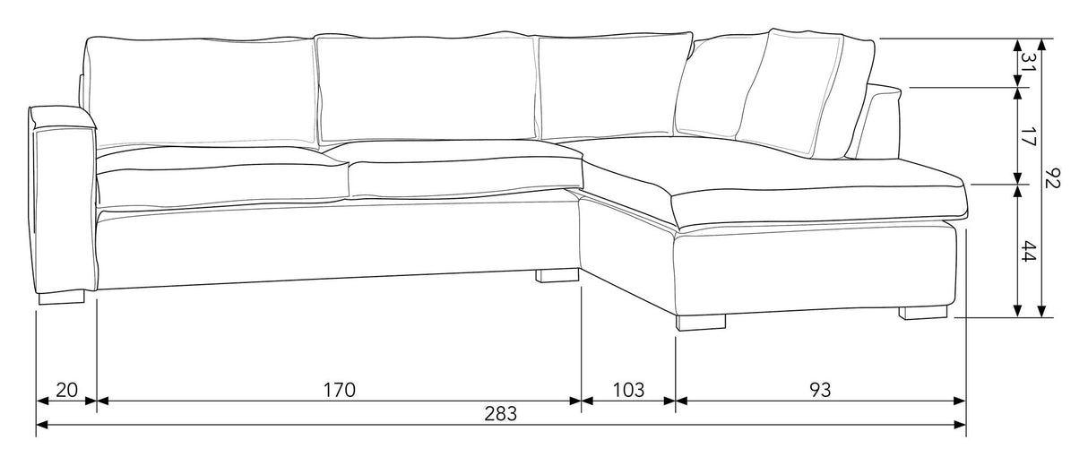 Woood Hajo Sofa with right-facing chaise longue, Brown Bouclé