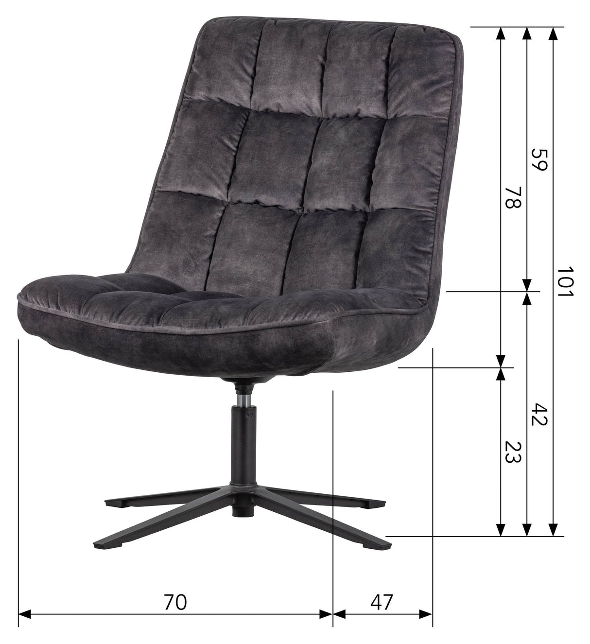 Job Lounge chair with swivel foot, Anthracite velvet