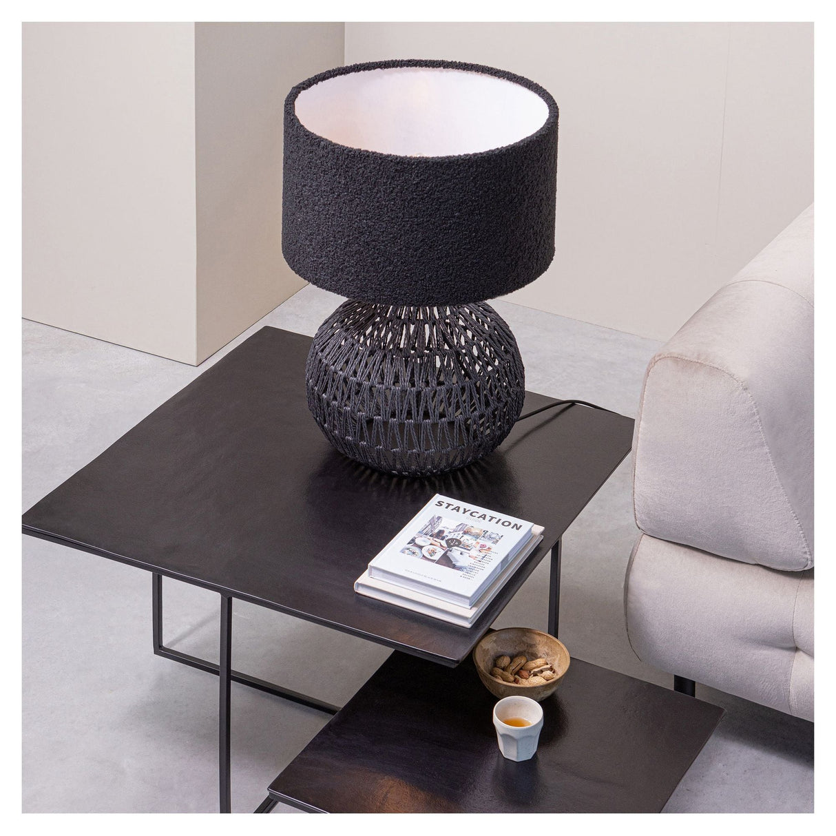 Macy Table Lamp, Black rattan