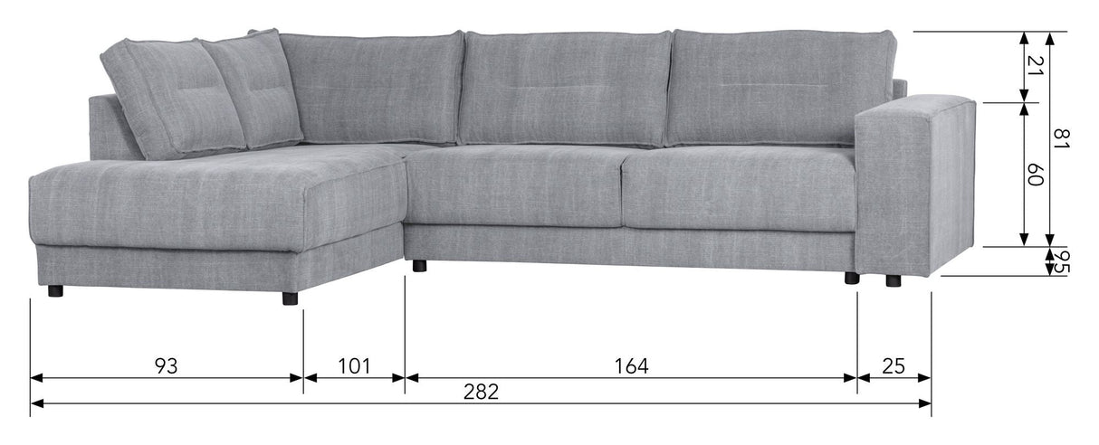 Woood Randy Sofa with left-facing chaise longue, Gray