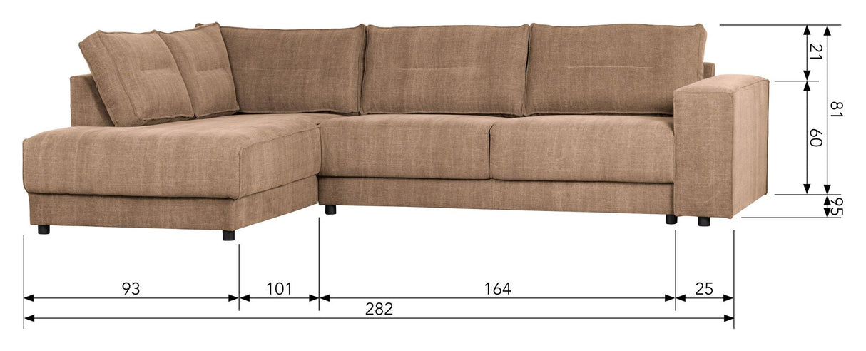 Woood Randy Sofa with left-facing chaise longue, Khaki