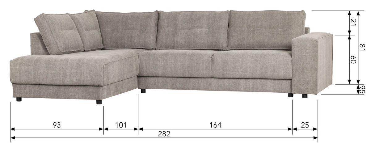 Woood Randy Sofa with left-facing chaise longue, Warm Gray