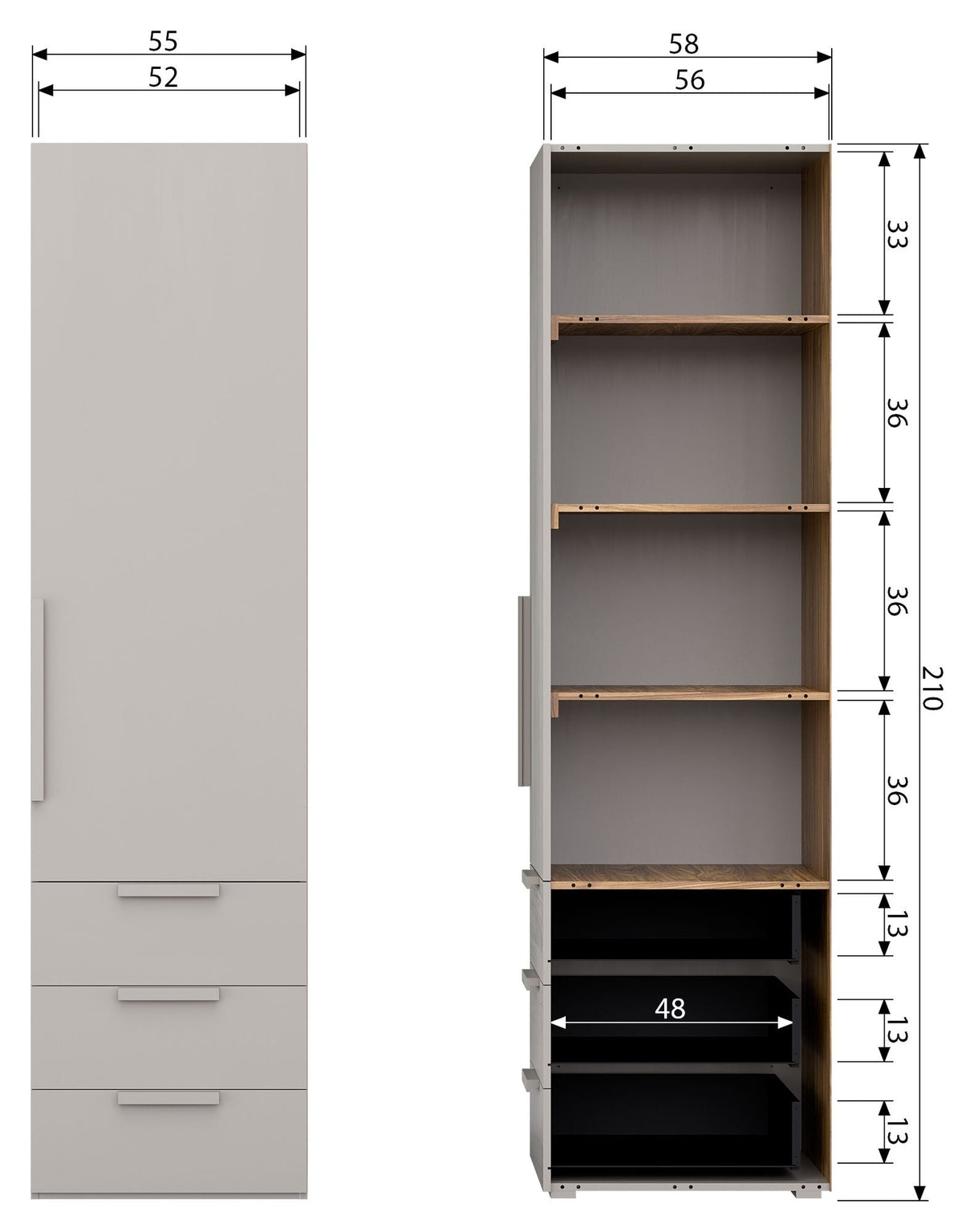 Clean Wardrobe with 1 Door, Matte Light Gray