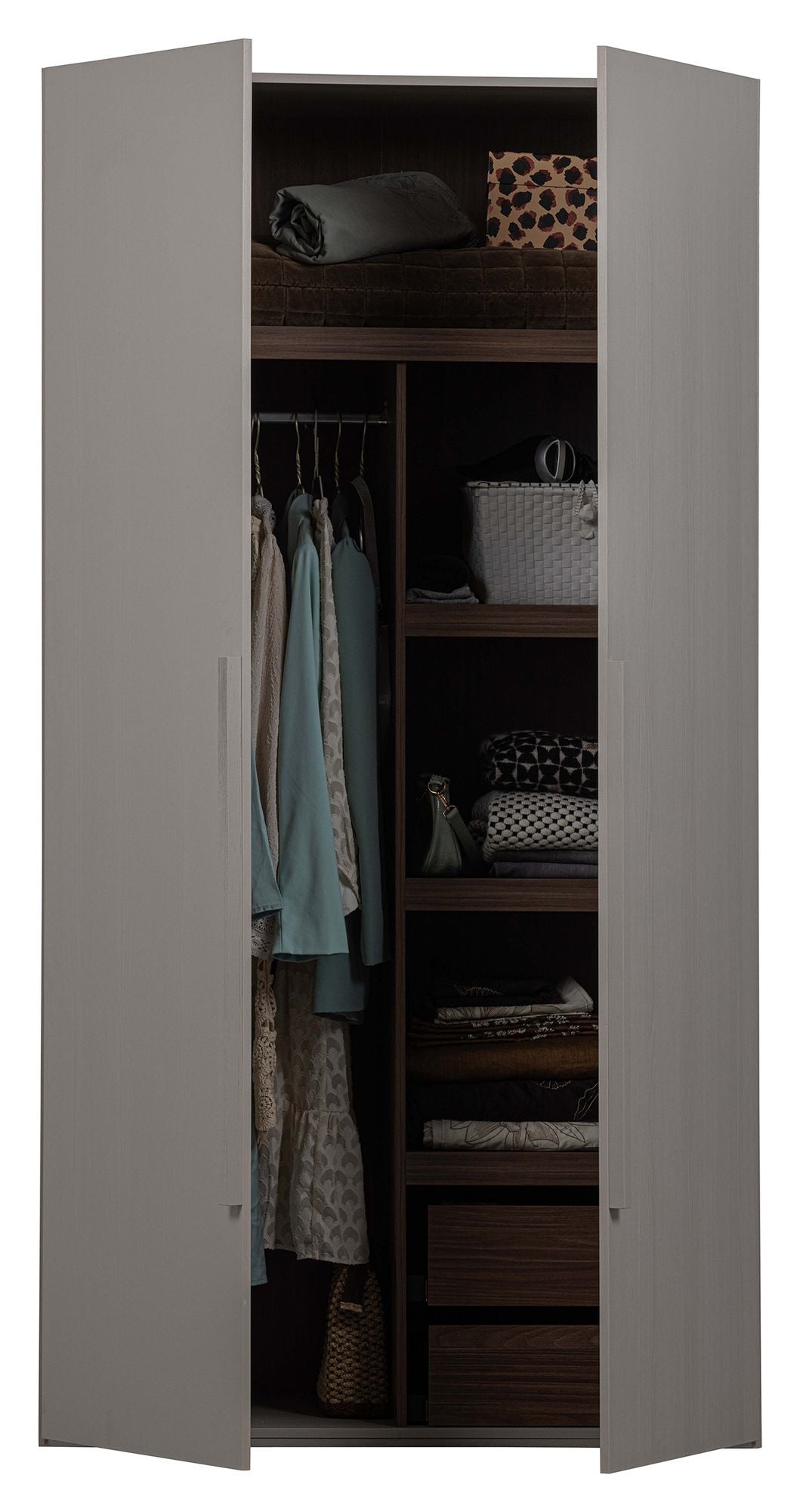 Clean Wardrobe with 2 doors, B110, Mat Light gray