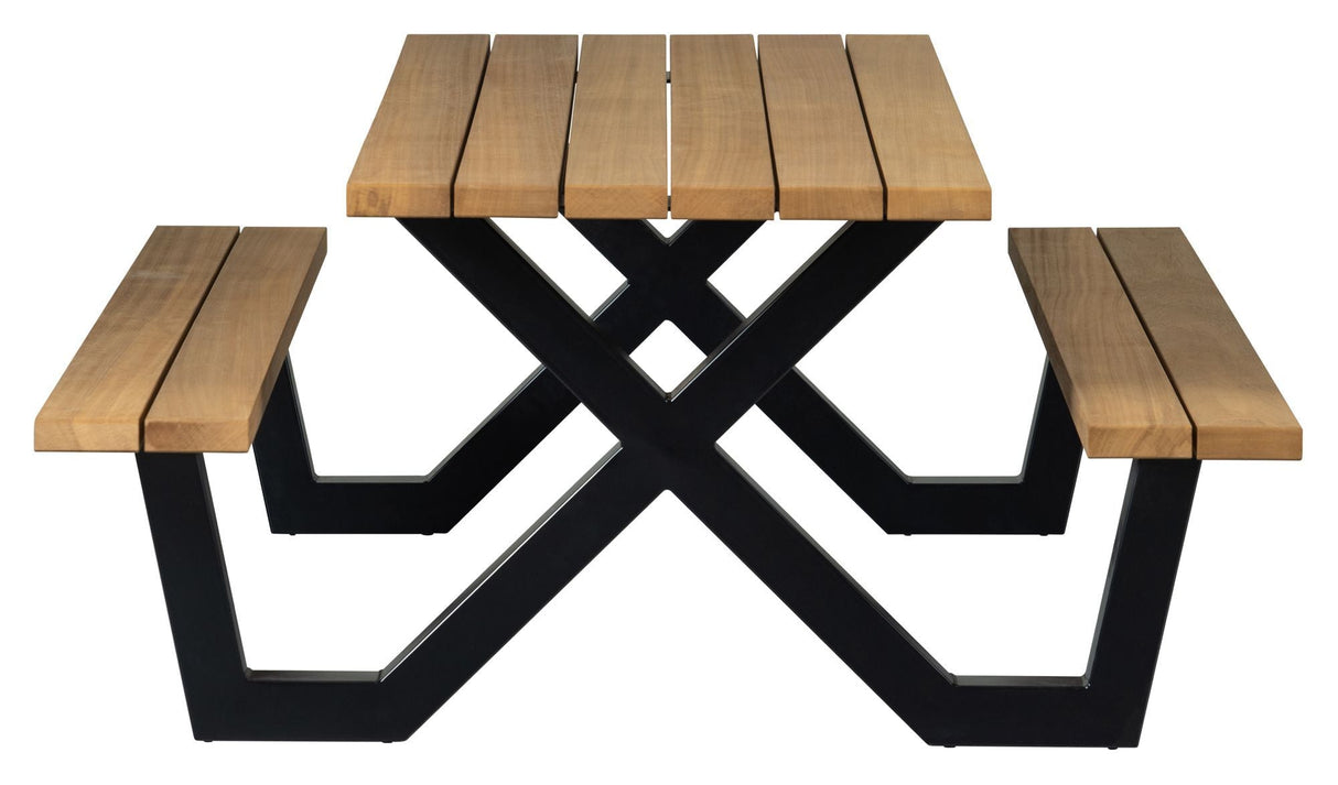 Woood Tablo Table/bench set with X-pins - Wood/Metal, 210x145