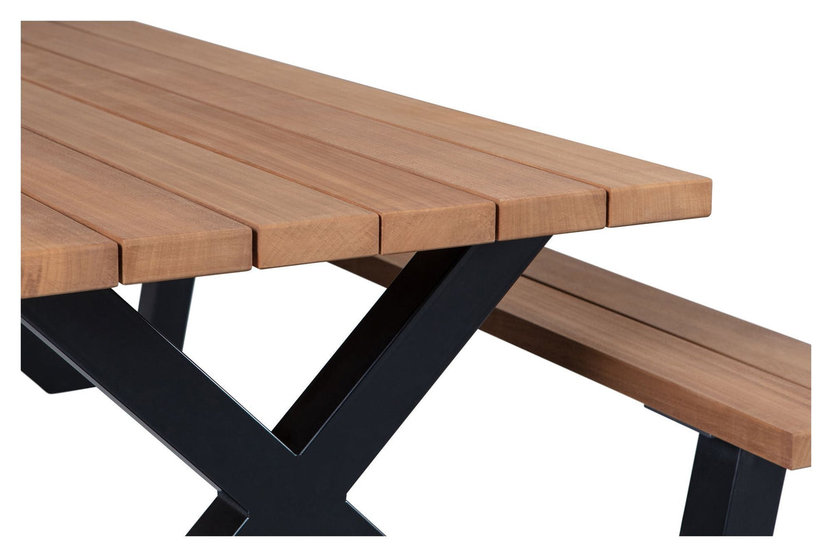 Woood Tablo Table/bench set with X-pins - Wood/Metal, 210x145