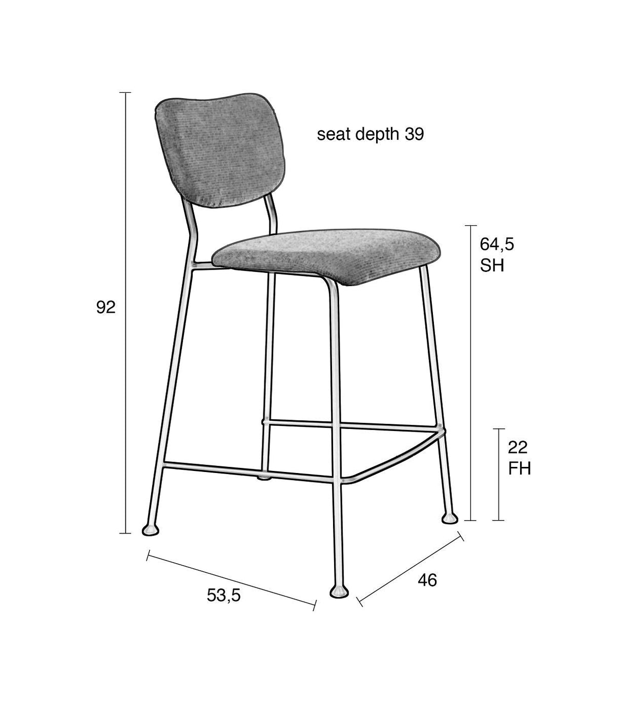 Zuiver Benson bar stool - Okker, SH: 64.5cm