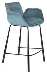 Zuiver Brit bar stool - Petrol Velour, SH: 67.5cm