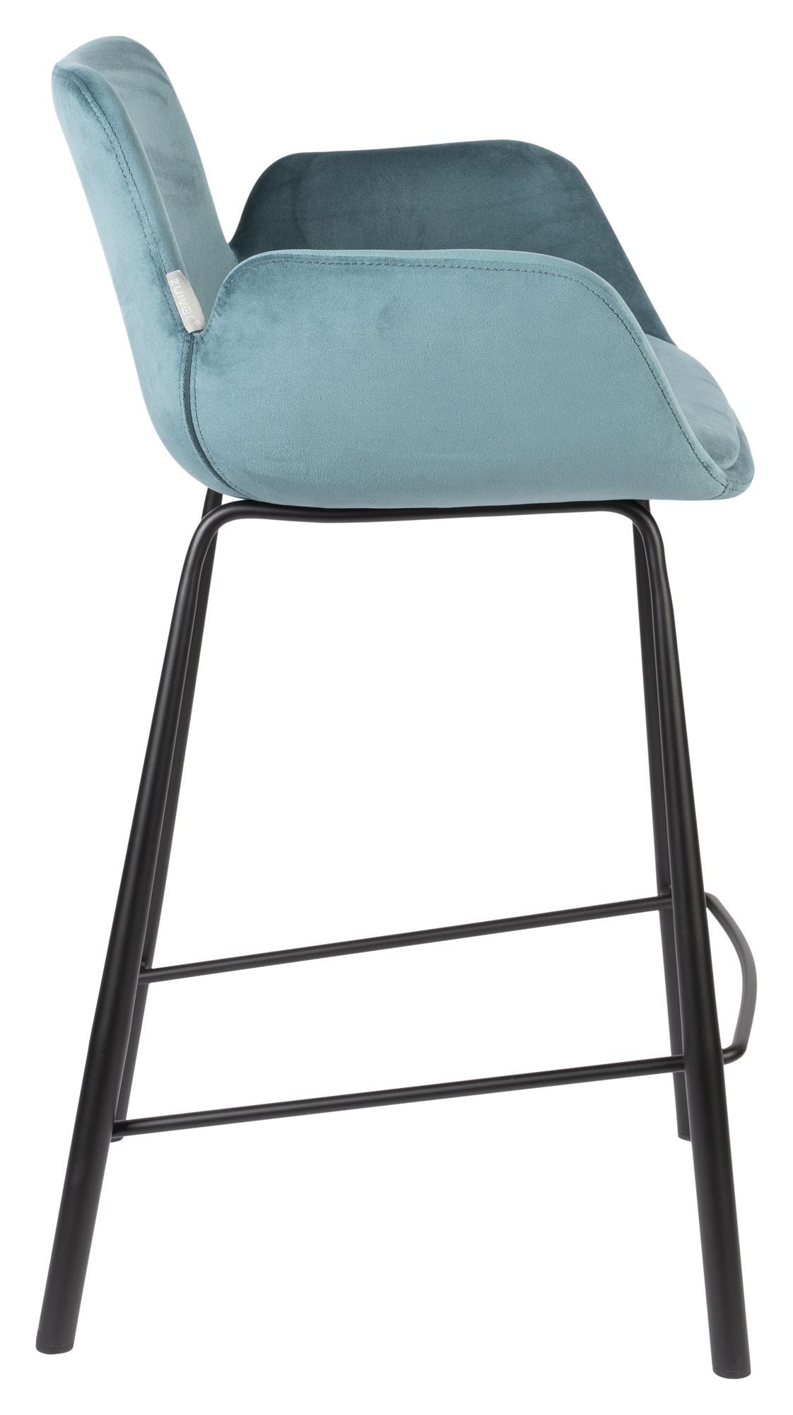 Zuiver Brit bar stool - Petrol Velour, SH: 67.5cm