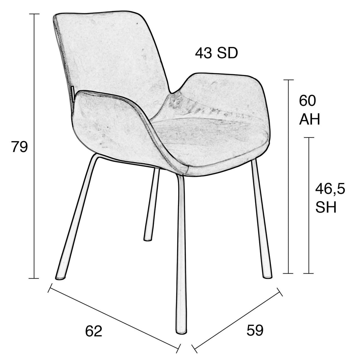 Zuiver Brit LL Dining Chair - Brown