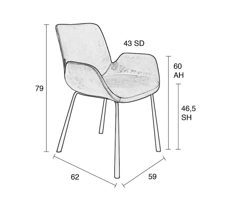 Zuiver Brit Dining chair w/armrests - Petrol