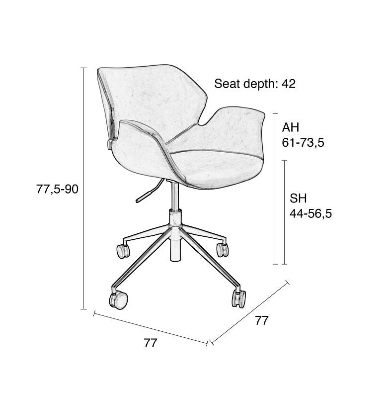 Zuiver Nikki Office chair w/armrests - Brown