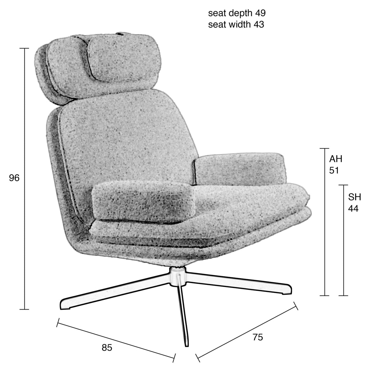 Tyler Armchair with swivel foot, White teddy